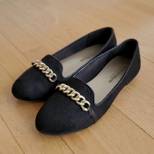 Faux Suede Gold Chain Loafers